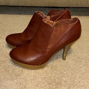 Unlisted by Kenneth Cole Brown Leatherette High-Heel Ankle Booties